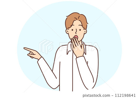 Stunned man point at blank copy space Stunned man point at blank copy space 112198641