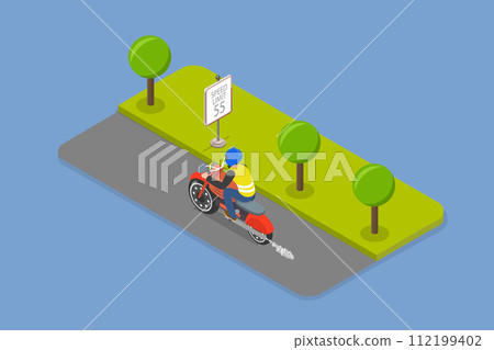 3D Isometric Flat Vector Illustration of Safe Moto Riding Tips 3D Isometric Flat Vector Illustration of Safe Moto Riding Tips 112199402