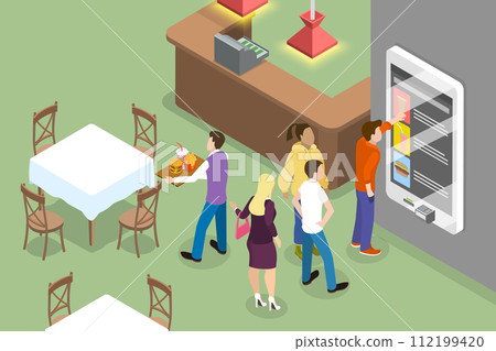 3D Isometric Flat Vector Illustration of Cafe Self Service 112199420
