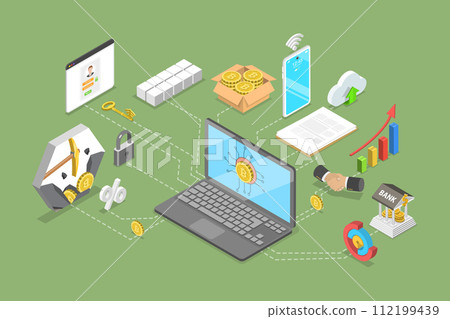 3D Isometric Flat Vector Illustration of Cryptocurrency And Blockchain Technology 112199439