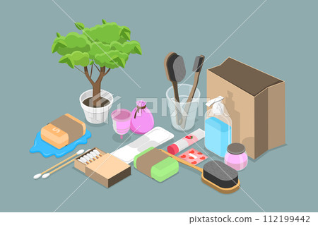 3D Isometric Flat Vector Illustration of Sustainable Zero Waste Lifestyle 112199442