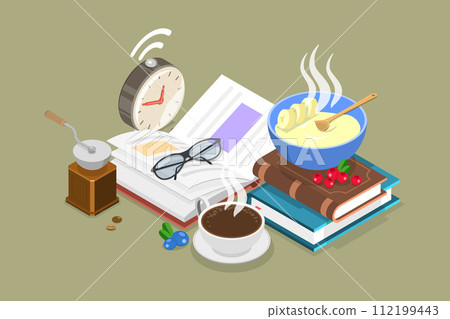 3D Isometric Flat Vector Illustration of Morning Rituals 3D Isometric Flat Vector Illustration of Morning Rituals 112199443
