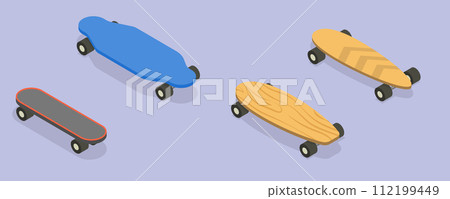 3D Isometric Flat Vector Set of Skateboards 3D Isometric Flat Vector Set of Skateboards 112199449