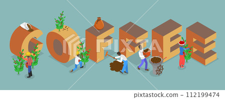 3D Isometric Flat Vector Illustration of Coffee Banner 112199474