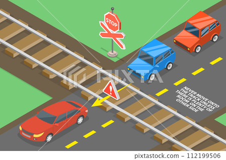 3D Isometric Flat Vector Illustration of Railway Crossing 3D Isometric Flat Vector Illustration of Railway Crossing 112199506