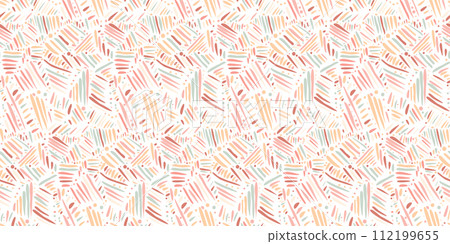 Pastel coral, orange and green colors seamless boho pattern with chaotic hand drawn lines and strokes. Abstract scandinavian sketch shapes vector print for textile, wrapping paper, cover, wallpaper Pastel coral, orange and green colors seamless boho pattern with chaotic hand drawn lines and strokes. Abstract scandinavian sketch shapes vector print for textile, wrapping paper, cover, wallpaper 112199655