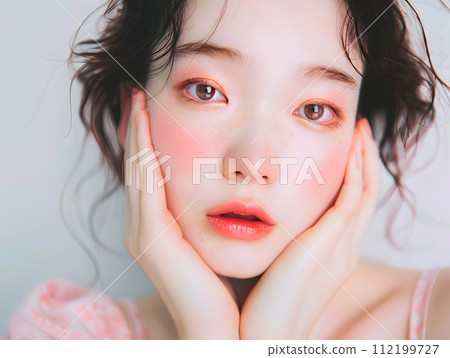 Floral beauty: the natural beauty of Japanese women surrounded by flower petals 112199727