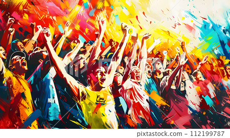 A colorful illustration of jubilant spectators highlighting the excitement of the Olympics A colorful illustration of jubilant spectators highlighting the excitement of the Olympics 112199787