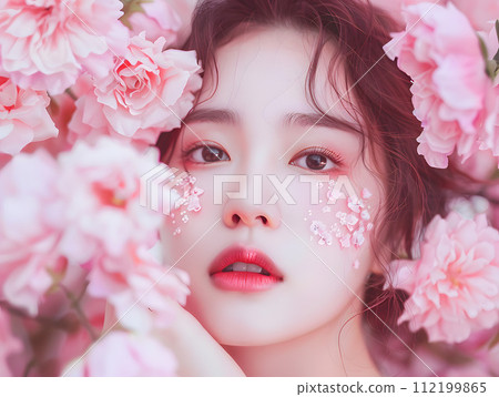 花之美：被花瓣包圍的日本女性的自然美 112199865