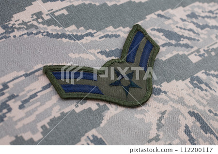 US AIR FORCE Airman First Class rank patch on digital tiger-stripe pattern Airman Battle Uniform US AIR FORCE Airman First Class rank patch on digital tiger-stripe pattern Airman Battle Uniform 112200117