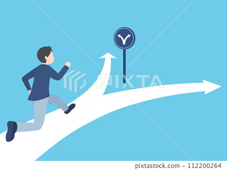 A young man comes across a fork in the road. A young man comes across a fork in the road. 112200264