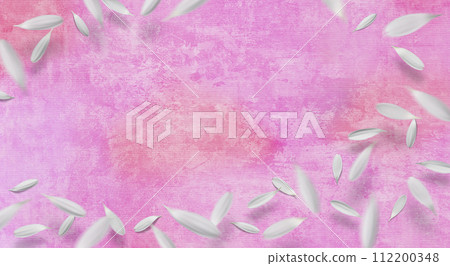 Seasonal texture with dancing white gerbera flowers on pink layered paint background Seasonal texture with dancing white gerbera flowers on pink layered paint background 112200348