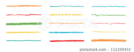 Crayon line color pencil brush scribble stroke pen underline hand. Crayon line pencil brush color sketch chalk stripe doodle vector drawn border texture element kid paint pastel emphasis 112200432
