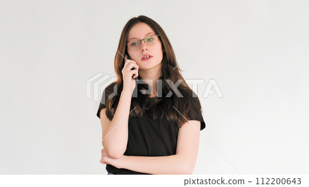 Boring call mobile conversation tired woman phone Boring call mobile conversation tired woman phone 112200643