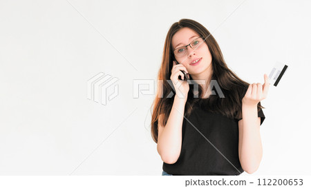 Bank call mobile assistance woman credit card 112200653