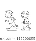 Running child, walking child illustration line drawing 112200855