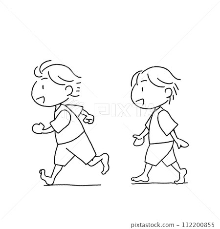 Running child, walking child illustration line drawing Running child, walking child illustration line drawing 112200855