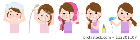 女孩做護髮分類套裝插畫 112201107