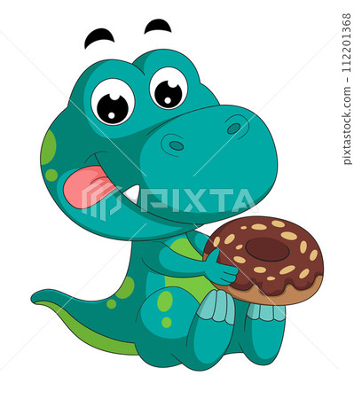 Cute little dinosaur cartoon with donut of illustration 112201368