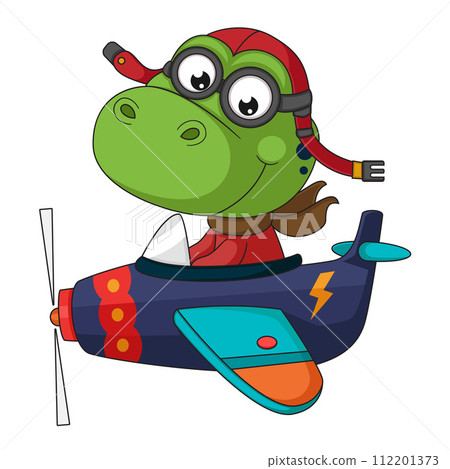 Cute little dinosaur cartoon on a plane of illustration Cute little dinosaur cartoon on a plane of illustration 112201373