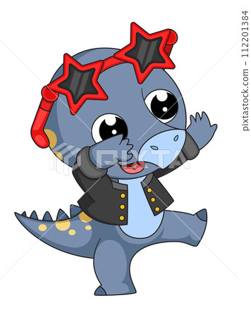 Cute little dinosaur cartoon dancing of illustration Cute little dinosaur cartoon dancing of illustration 112201384