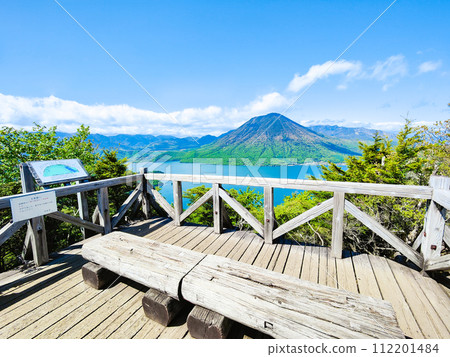View of Lake Chuzenji and Mt. Nantai from Hangetsuyama Observation Deck (May) View of Lake Chuzenji and Mt. Nantai from Hangetsuyama Observation Deck (May) 112201484