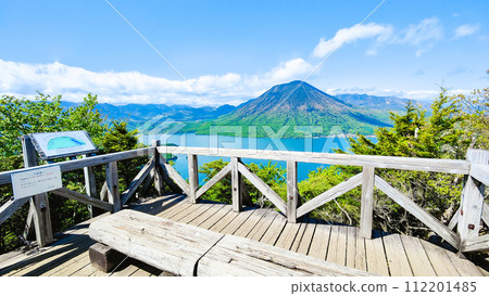 View of Lake Chuzenji and Mt. Nantai from Hangetsuyama Observation Deck (May) 112201485