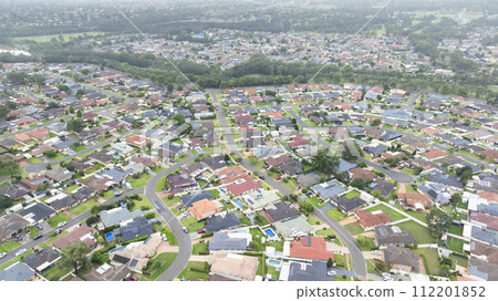 Aerial view of residential houses in the suburb of Glenmore Park 112201852