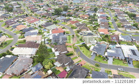 Aerial view of residential houses in the suburb of Glenmore Park Aerial view of residential houses in the suburb of Glenmore Park 112201867