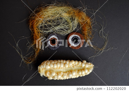 funny face from food art, hair from corn silk with two crochet eyes funny face from food art, hair from corn silk with two crochet eyes 112202020