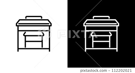學校和補習班教室中使用的椅子和桌子的向量圖標 112202021