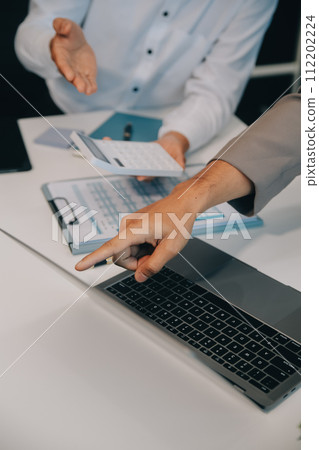 Business team working with new startup project plan and discussion information for financial strategy with laptop and digital tablet in a modern business lounge. 112202224