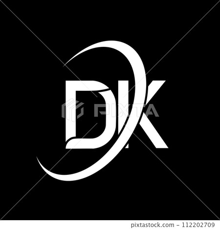 DK logo. D K design. White DK letter. DK/D K letter logo design. Initial letter DK linked circle uppercase monogram logo. 112202709