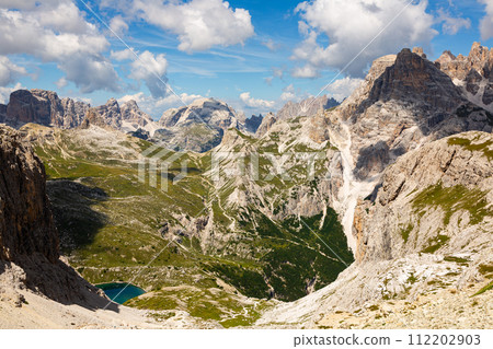 Small alpine lakes Laghi dei Piani in Italian Dolomite mountains Small alpine lakes Laghi dei Piani in Italian Dolomite mountains 112202903