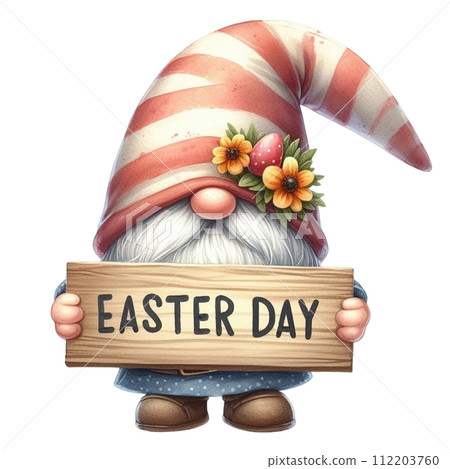 Gnome Cute holding a sign easter day 112203760