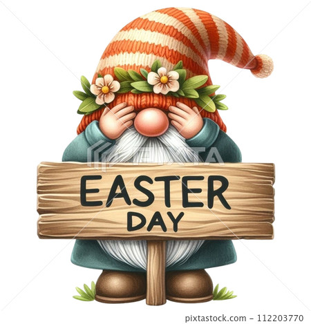 Gnome Cute holding a sign easter day 112203770