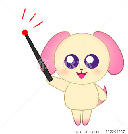 一隻狗舉起手並拿著指點棒的蠟筆插圖 112204337
