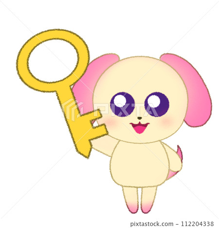 一隻狗舉起手並拿著鑰匙的蠟筆插圖 112204338