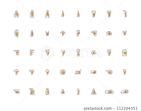 Outline icon set of various work tools orange 112204351