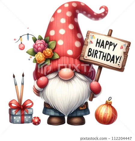 Gnome cute holding a sign happy birthday - Stock Illustration ...