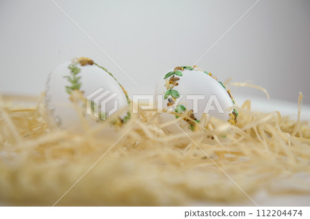 easter eggs and daisies in the grass Wrapping paper embellished embroidered Dry grass easter eggs and daisies in the grass Wrapping paper embellished embroidered Dry grass 112204474