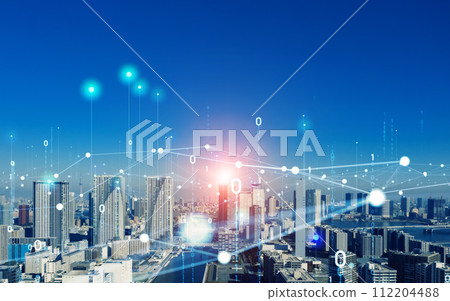 Modern city and digital network Visual with copy space for advertisements and banners Modern city and digital network Visual with copy space for advertisements and banners 112204488
