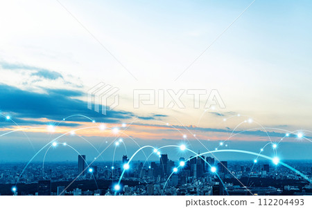 Modern city and communication network Visual with copy space for advertisements and banners Modern city and communication network Visual with copy space for advertisements and banners 112204493