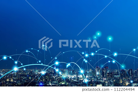 Modern city and communication network Visual with copy space for advertisements and banners 112204494