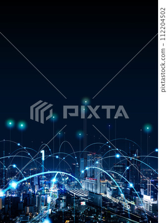 Modern city and digital network DX Vertical visual for advertisements and banners 112204502