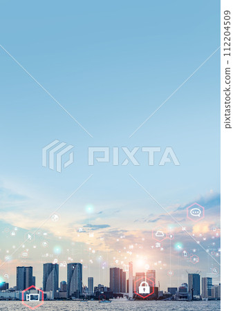 Modern cities and communication networks Vertical visuals for advertisements and banners 112204509