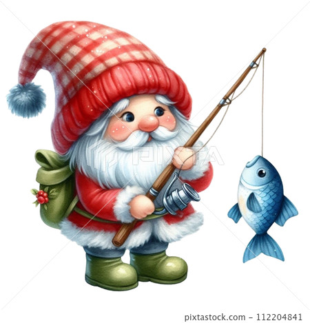 Gnome holding a fishing rod 112204841