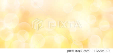 Abstract circle bokeh wallpaper. Pastel yellow color blur effect background. Shiny golden light sparkle texture. Vector blurry backdrop for birthday celebration, fairy party, card, poster, banner 112204902