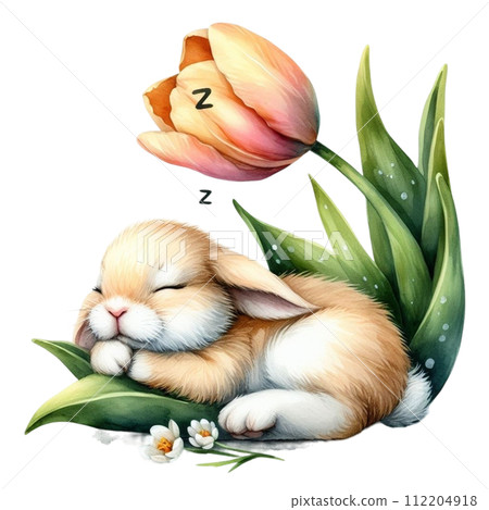 Cute rabbit sleeping on a flower 112204918