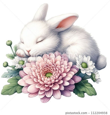 Cute rabbit sleeping on a flower 112204938